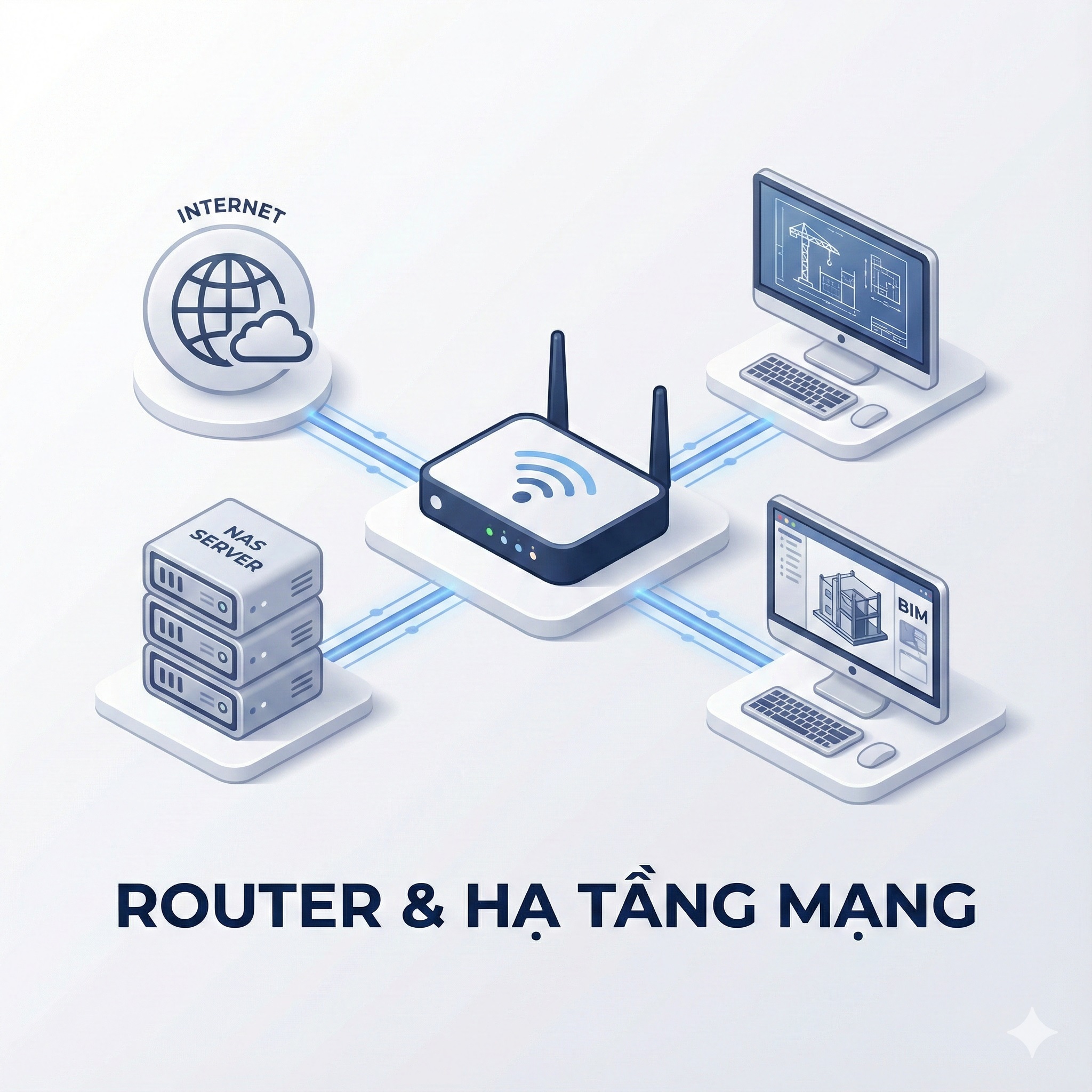 Router đóng vai trò điều phối dữ liệu trong doanh nghiệp xây dựng